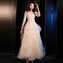 2019 New Hot Tulle Evening Dress For Wedding Lace Embroidery Ruffles Prom Gowns Round Neck Long Formal Dresses Vestido de noche 2024 - buy cheap