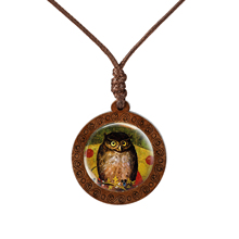 Женское винтажное ожерелье с подвеской в виде милой совы, ожерелье из дерева со стеклянным кабошоном, подарок ручной работы, новое поступление 2024 - купить недорого