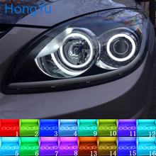 Фара многоцветная RGB LED Angel Eyes Halo Ring Eye DRL RF пульт дистанционного управления для Hyundai i30 2008 2009 2010 2011 аксессуары 2024 - купить недорого