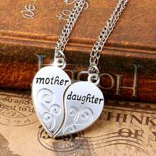 New 2 Pcs/Set Silver Mom Mother & Daughter Love Heart Pendant Charm Chain Necklace BDJM 2024 - buy cheap