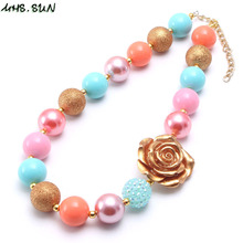 MHS.SUN Gold Flower Kids Child Beads Chunky Necklace Fashion Girls Chunky Bubblegum Necklace Jewelry For Party Gifts 1Pcs 2024 - buy cheap
