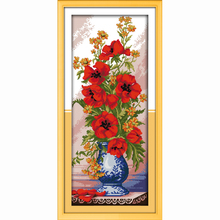 Poppy Celadon Vase Counted Cross Stitch 11CT 14CT Cross Stitch flowers Cross Stitch Kits for Embroidery Home Decor Needlework 2024 - buy cheap