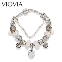 Luxury Love Clasp Jewelry European White Flower Heart Charm Bracelets & Bangles DIY Beads Bracelets For Women Pulsera B16101 2024 - buy cheap