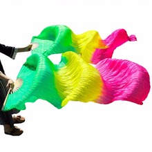 Abanicos de seda teñida hechos a mano superventas 100% abanicos de danza del vientre accesorios de baile abanicos de seda 1 par verde amarillo Rosa 180*90 cm 2024 - compra barato