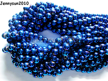 Gemas de Hematita Natural azul de 4mm, cuentas redondas de Color metálico de 16 pulgadas para artesanías para hacer joyería, 10 hebras por paquete 2024 - compra barato