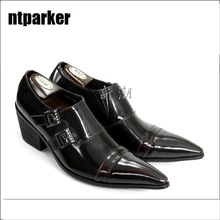ntparker Japanese Type Fashion Pointed Men Dress Shoes Wine Red/Black Height Increased Business Shoes, Big size EU38-46! 2024 - buy cheap