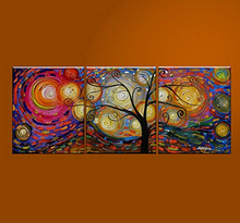 Pintura a óleo artística 100%, arte artística, pintada à mão, árvore colorida, arte de parede, faca de tela moderna, pintura a óleo em tela 2024 - compre barato