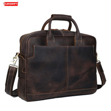 Leatehr-maletín Retro Crazy Horse para hombre, bolso de mano de gran capacidad para ordenador portátil de 16 pulgadas, bolso de viaje de cuero genuino 2024 - compra barato