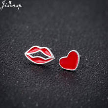 Jisensp High Quality Small Red Heart Earrings Best Gift for Lover's Hollow Fashion Jewelry Sexy Red Lip Stud Earrings Brincos 2024 - buy cheap