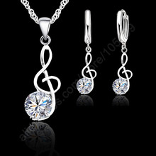 Musical Notes Jewelry Set 925 Sterling Silver  Shiny Cubic Zirconia Symbols Shape Pendant Necklace Earrings Set Women Gift 2024 - buy cheap
