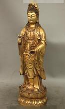 Estatua Popular China de 14 ", estatua de maceta kwan-yin Guan yin de loto dorado de bronce, budismo, 35cm 2024 - compra barato