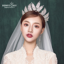 HIMSTORY Luxury Clear Crystal Feather Shape Bridal Tiaras Crown Wedding Hair Jewelry Accessories Headpiece Pageant hairwear 2024 - buy cheap