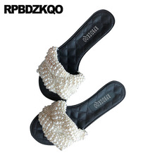 plus size white ladies bridal summer slippers fashion shoes big embellished wedding designer slides women 2019 pearl sandals 2024 - buy cheap