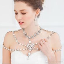6pcs/lot Ladies Rhinestone Crystal Shoulder Chains Necklet Layered Leaf Design Necklace Banquet Bride Dress Decoration jj017 2024 - buy cheap