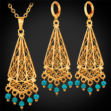 Conjunto de joias vintage turco com pingente e colar, brincos longos femininos, cor dourada amarela pe1157 2024 - compre barato
