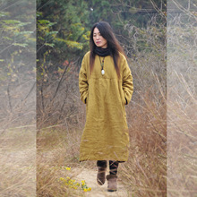 Женская Толстая парка YoYiKamomo, винтажное хлопковое льняное платье с длинными рукавами и хлопковой подкладкой, Свободное длинное пальто для зимы 2018 2024 - купить недорого