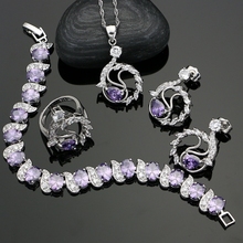 Prata 925 joias roxo zircônia cúbica conjunto de joias cristal branco decoração para mulheres casamento brincos colar 2024 - compre barato