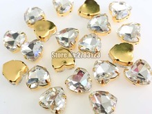 golden bottom white heart shape AAA Glass Crystal sew on claw rhinbestones with holes use for diy/Clothing accessories 2024 - buy cheap