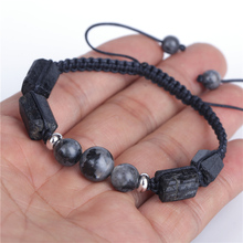 Pulsera Unisex trenzada de turmalina Mineral semipreciosa, abalorio de labradorita, ajustable, color negro Natural 2024 - compra barato