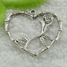 80 pieces antique silver heart flower charms pendant 42x38mm #756 2024 - buy cheap