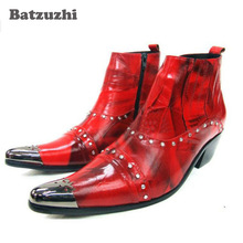 ITALY Style Fashion Man Boots Leather Boots Men Pointed Metal Toe Military Men Ankle Boots Party Black/Red, Big Size US6-12 2024 - buy cheap