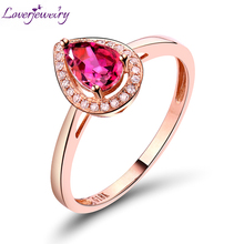 LOVERJEWELRY Lady Rings Natural Pear 4x6mm Tourmaline Gemstone Ring With Diamond In Solid 18Kt Rose Gold Women Wedding Ring 2024 - buy cheap
