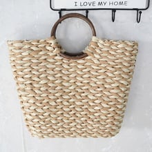 Straw Handbag Hot Sale New Mixed Color Weaving Round Wooden Handle Straw Beach Bag Bohemia Bags For Women 2019 2024 - buy cheap