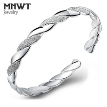 MNWT-Pulseras de joyería de plata para mujer, brazaletes enchapados en plata esmerilada, pulseras ajustables de tamaño de diseño abierto, Wome 2024 - compra barato