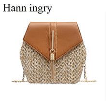 HANN INGRY 2021 New Women Handbag Fashion Style Straw Leather Summer Rattan Bag Handmade Woven Beach Tassel Chain Bohemia H227D 2024 - buy cheap