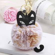 New Snow Fur Ball Key Holder Rabbit Fur Ball Key Chain Black Cat Head Doll Keychain Animal Pompom Pendant Charm Jewelry EH865 2024 - buy cheap