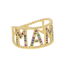 Gold filled paved multi color rainbow cz mother's day gift finger rings Mama Letter  latest new arrived jewelry 2024 - buy cheap