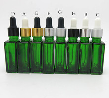 12pcs/lot 30ml Cobalt green flat square glass bottle with aluminum dropper 1oz Empty glass dropper container 2024 - buy cheap