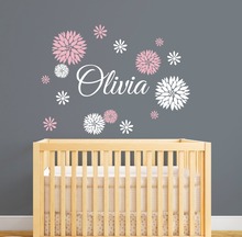 Flower Patterned With Custom Girls Name Baby Nursery Bedroom Art Decor Wall Sticker Vinyl Removable Personalized Decals MuralM-7 2024 - buy cheap