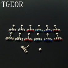 free shipping Hot 60pcs 1.2*6*4/(4*12)mm surgical Stainless Steel gem 5 crystals mixed 6 colors ear tragus piercing earring 2024 - buy cheap