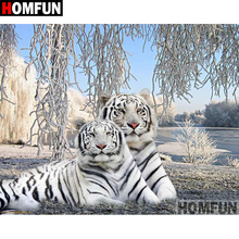 HOMFUN-pintura de diamante 5D DIY "Tigre Animal", bordado 3D con diamantes de imitación cuadrados o redondos, regalo de punto de Cruz, decoración del hogar, A02387 2024 - compra barato