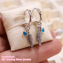  Summer 100% 925 Sterling Silver Spiritual Feathers Earrings, blue colour Enamel Original European Style Brand Jewelry 2024 - buy cheap