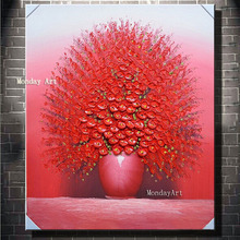 Big3D-pintura con cuchillo de árbol rojo, decoración de pared para el hogar, imagen artística pintada a mano, pintura al óleo de flor abstracta sobre lienzo para sala de estar 2024 - compra barato