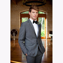 Traje gris de 2 piezas para hombre, traje Formal de boda para Smoking Prom, traje de hombre con solapa de dos botones (chaqueta + pantalones) 2024 - compra barato