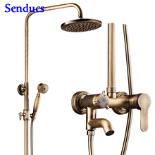 Senducs Intelligent Antique Bathroom Shower Set Quality Brass Bathroom Faucet Fashion Rainfall Shower Head Antique Shower System 2024 - buy cheap