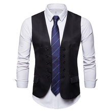 Brand Waistcoat Gilet Homme Double Breasted Vest Men 2018 Slim Fit Solid Color Black Suit Dress Vests For Men Business Chalecos 2024 - buy cheap