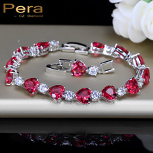 Pera CZ-Pulseras de circonia cúbica para mujer, brazaletes delicados con forma de corazón, rosa roja, para amantes, B055 2024 - compra barato