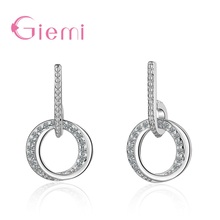 Classic Shining Crystal Paved Round Drop Earrings for Women 925 Sterling Silver Chic Korea Wedding Engagement Pendientes Jewelry 2024 - buy cheap