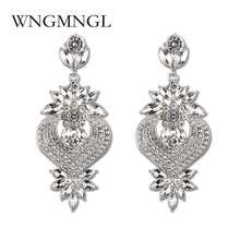 WNGMNGL Gold Siver Color Large Drop Earrings Bride Flower Shape Crystal Earrings for Women Rhinestone Dangle Wedding Earring 2024 - buy cheap