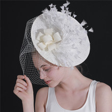 Sinamay-Sombrero de boda con plumas para mujer, sombrero de novia con plumas para las carreras y La, elegante, para fiesta de boda, XMF105 2024 - compra barato