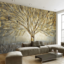 Papel de parede moderno 3d personalizado, arte abstrata alívio da pintura a óleo, árvore da sala de estar, plano de fundo de tv, mural de parede 2024 - compre barato