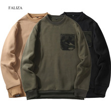 FALIZA Hip Hop Casual Men's Sweatshirts Men Thick Warm Patchwork Hoodies Sweatshirts Camouflage Pocket O-Neck Sweatshirt WY10 2024 - buy cheap