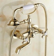 Polished Gold Bathroom Tub Faucet Telephone Style Bathroom Bathtub Wall Mounted With Handshower Swive Tub Spout Ntf130 2024 - buy cheap
