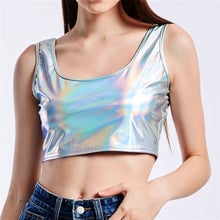 Fashion Sleeveless Tank Top Sexy Solid Laser Holographic Casual Crop Top Party Night Club Stage Performance Top Women Summer Top 2024 - buy cheap