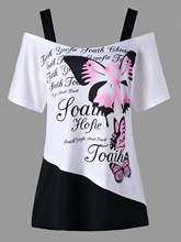 JOYINPARTY женские блузки рубашки с открытыми плечами с принтом бабочки блузки для девочек с коротким рукавом Свободная футболка Топ Женская одежда 2024 - купить недорого