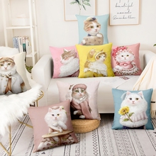 Korean Cartoon Cat Printed Cushion Decorative Pillow Home Pillow Decoration Almofadas Decorativas Para Sofa Throw Pillow 45*45cm 2024 - buy cheap